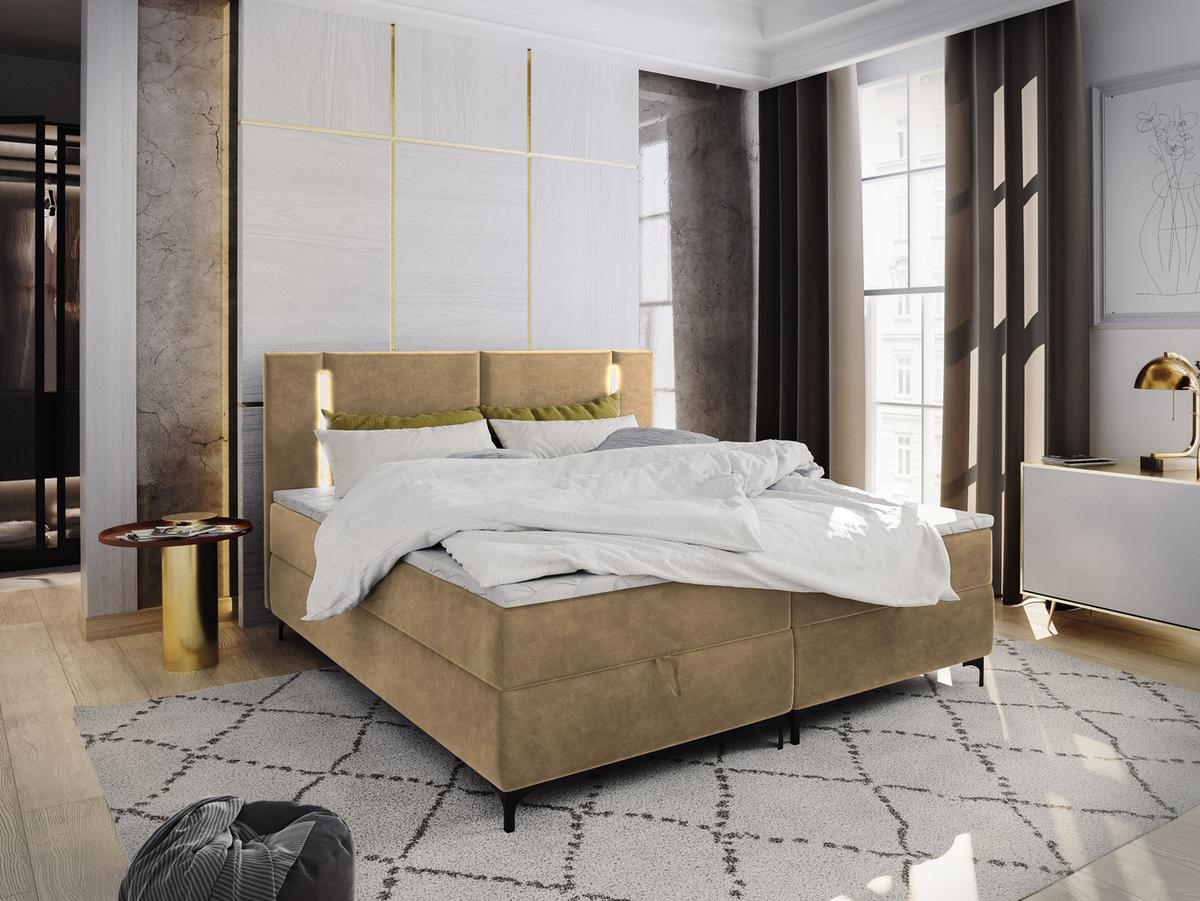 BOXBETT ALBA 140x200 cm mit Matratze und Topper - Beige - Beige, Holz (140/200cm) - MASSENO