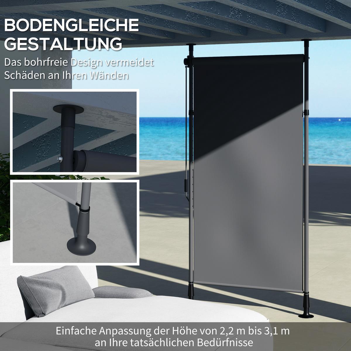 SENKRECHTMARKISE, Polyester, Dunkelgrau - Dunkelgrau, Metall (2.8/310/150cm) - Outsunny