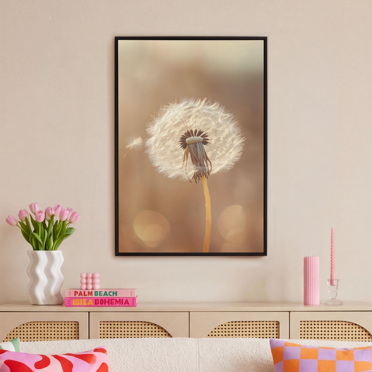 LEINWAND Bilder mit Rahmen - Löwenzahn - Beige - Natur - Blume - 60x90 - Hellbraun, Textil (60/90cm) - MuchoWow