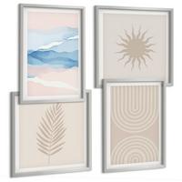BILDER SET 4er Set - 50x50 cm & 40x60 cm Silberner Rahmen - Abstrakte Linien der Sonnenwellen - Silberfarben, Kunststoff (50/50cm) - TULUP