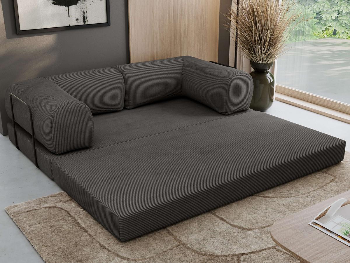 3-SITZER SOFA ORSETTO - Dunkelgrau Cord - Dunkelgrau/Schwarz, Textil/Metall (200/70/100cm) - MKS