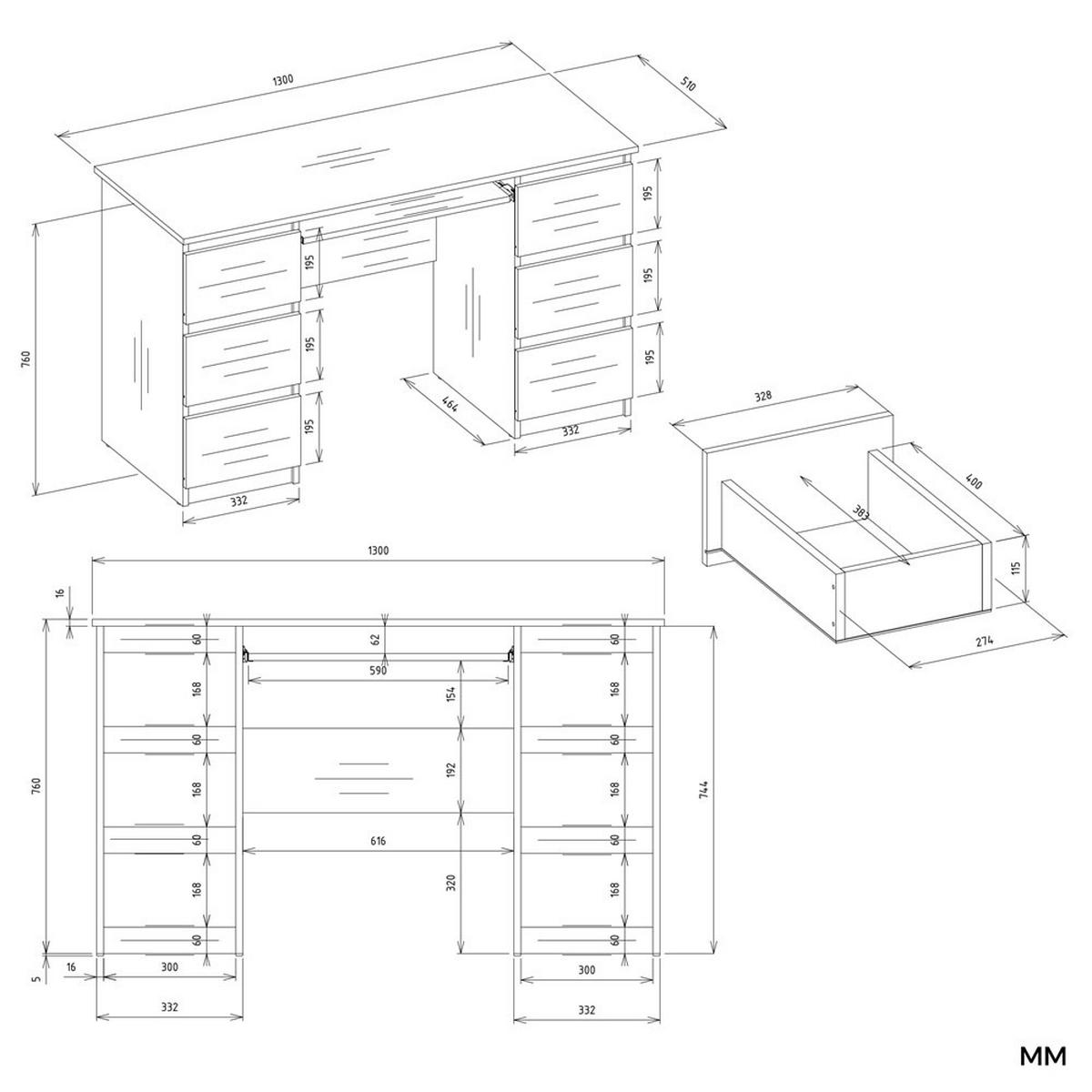 SCHREIBTISCH Weiß 130/146/51 - Weiß, Holzwerkstoff (90/50/146cm) - RAUMHIRSCH FURNITURE