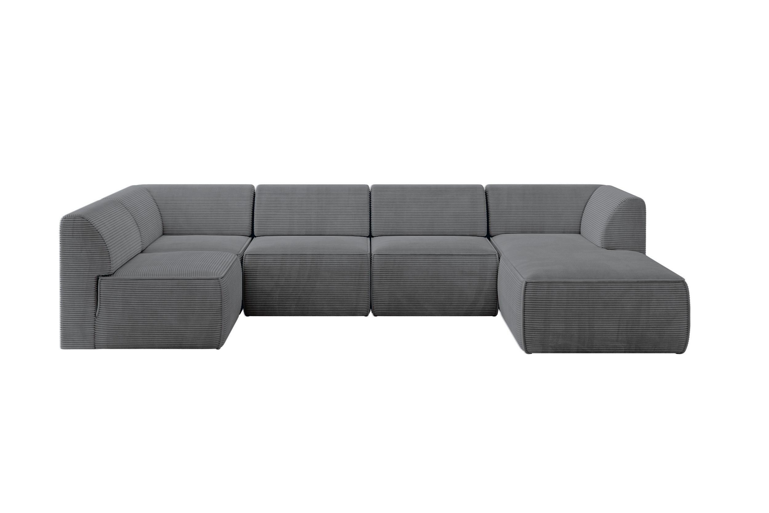 WOHNLANDSCHAFT Ottomane Rechts MOVO-L 345x180x78 cm Dunkelgrau Cord - Dunkelgrau, Holzwerkstoff/Kunststoff (180/78/345cm) - ALTDECOR