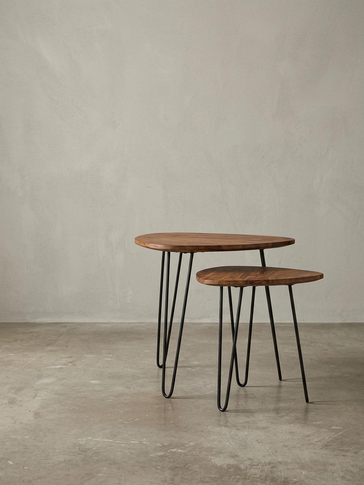 BEISTELLTISCH Set – 2-teilig Massivholz Metall Industrial - Schwarz/Braun, Holz/Metall (60/60/56cm) - KADIMA DESIGN