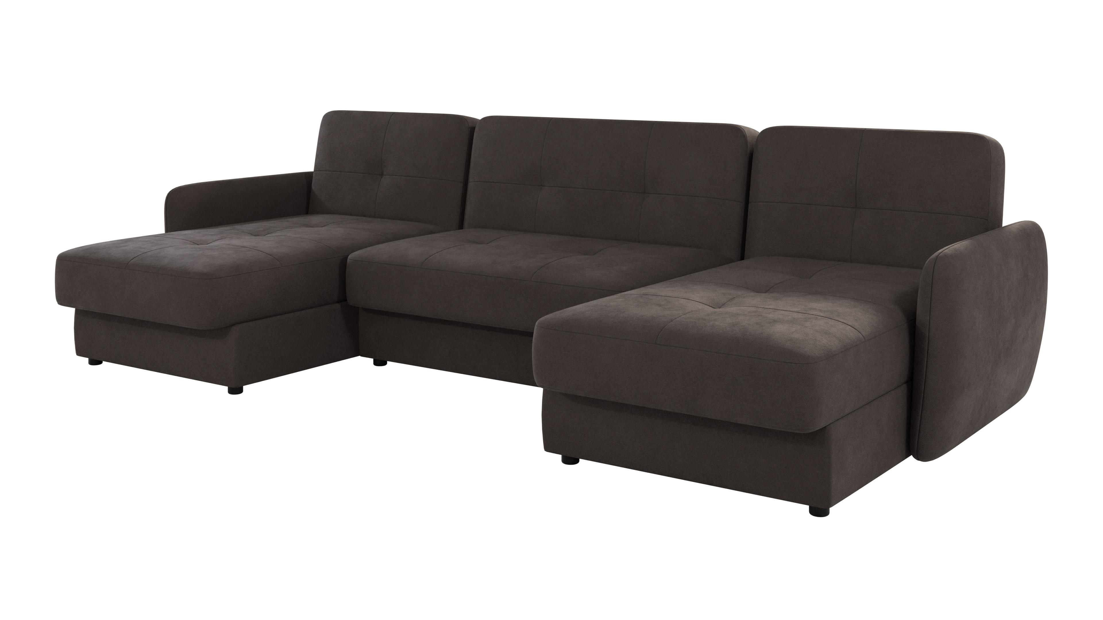 WOHNLANDSCHAFT Lupo Braun - Khaki Mikrofaser - Dunkelbraun/Schwarz, Holz/Kunststoff (311/86/147cm) - S-Style Möbel