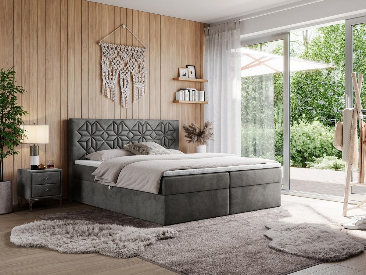 BOXBETT LEILA 120/200 Dunkelgrau Velvet - H4 - Dunkelgrau, Holz/Textil (120/200cm) - MKS