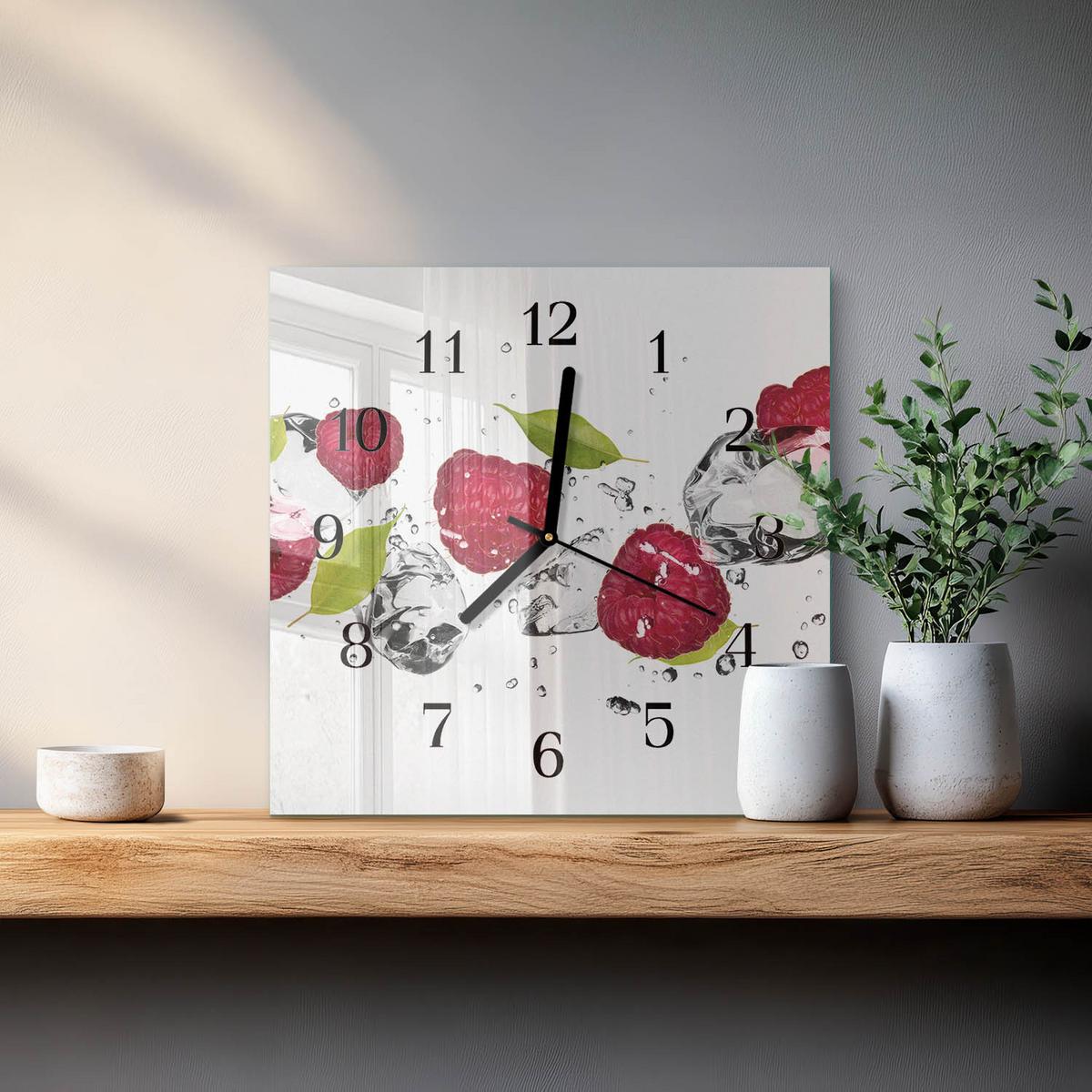 WANDUHR aus Glas 30x30 cm - Himbeeren - Rot, Glas (30/30/0.4cm) - TULUP