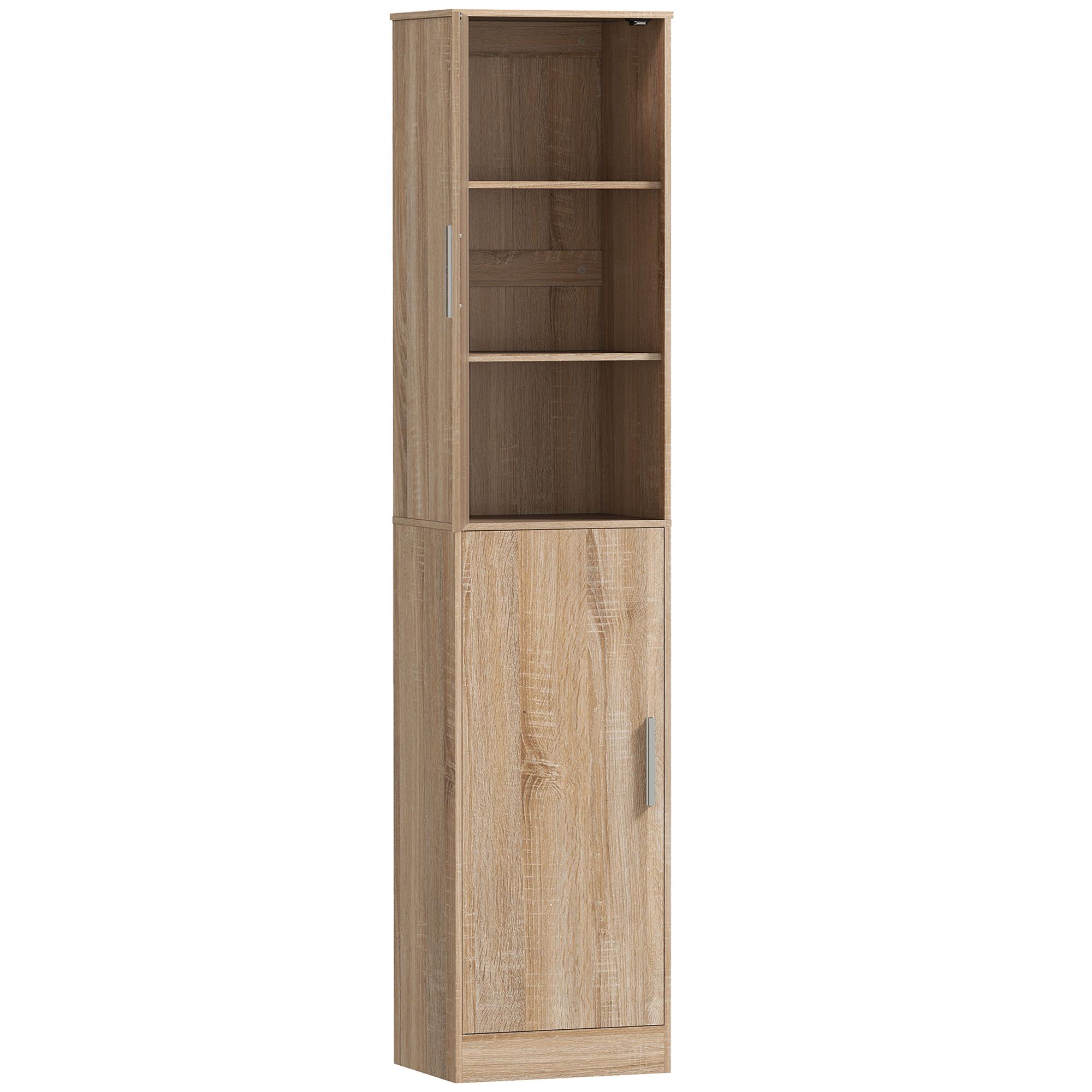 BADEZIMMERSCHRANK Badschrank Hochschrank schmal mit 2 Türen Verstellbare Regale - Silberfarben/Naturfarben, Holzwerkstoff/Metall (35/180/40cm) - HOMCOM
