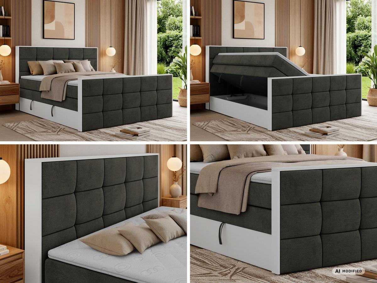 BOXSPRINGBETT ALVIT KING DUO 180/200 - Dunkelgrau Velvet - Topper Visco - H4 - Dunkelgrau/Anthrazit, Kunststoff/Textil (180/200cm) - MKS