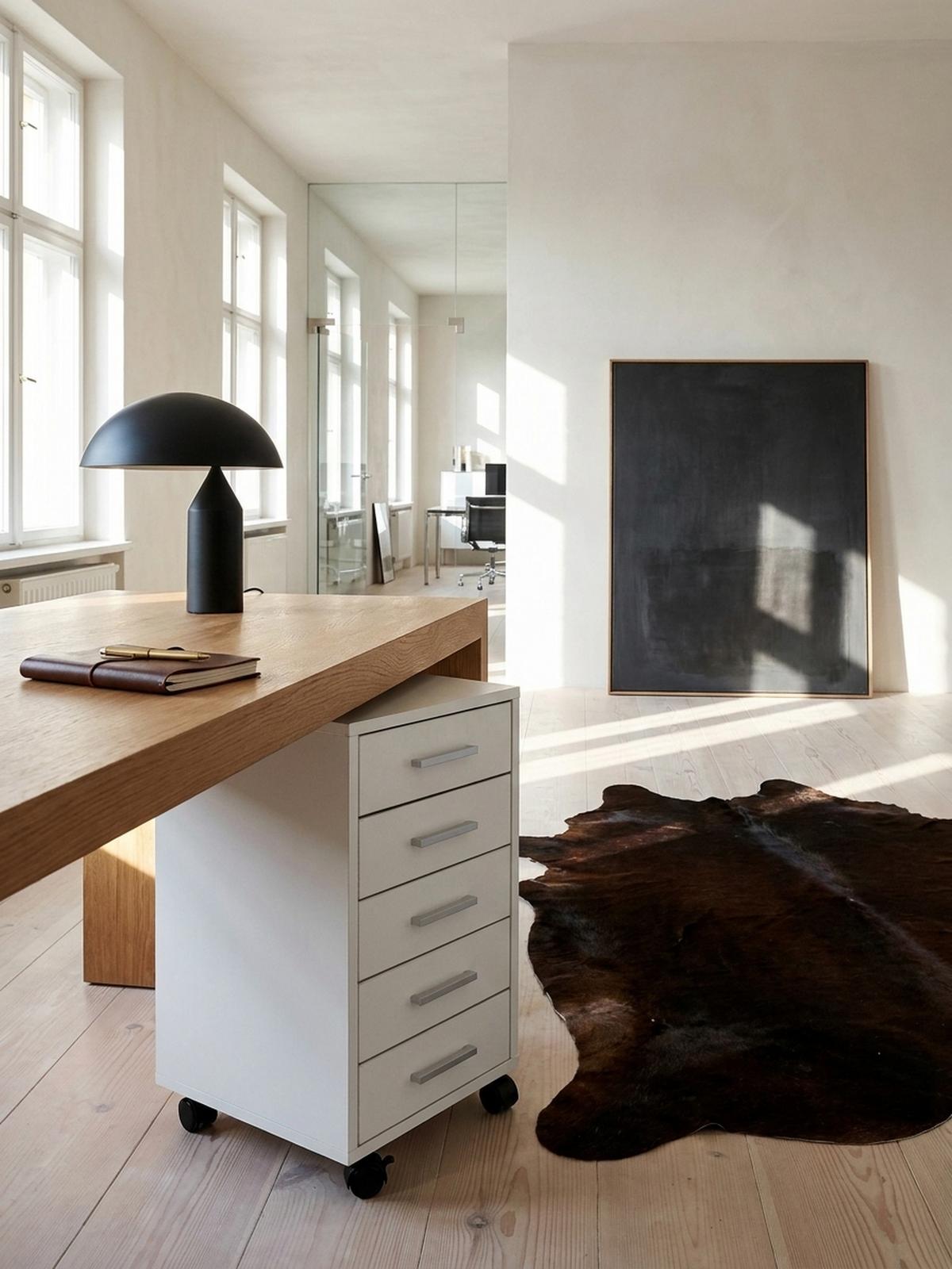 SCHUBLADENSCHRANK Holz 5 Schubladen Mit Rollen ITTER, Weiß 33x38x63 cm - Schwarz/Weiß, Holz/Kunststoff (33/63/38cm) - KADIMA DESIGN