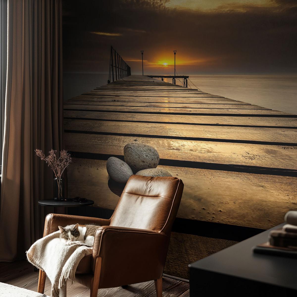 FOTOTAPETE 250x250 cm - Sonnenuntergang - Braun, Textil (250/250cm) - Wallfluent