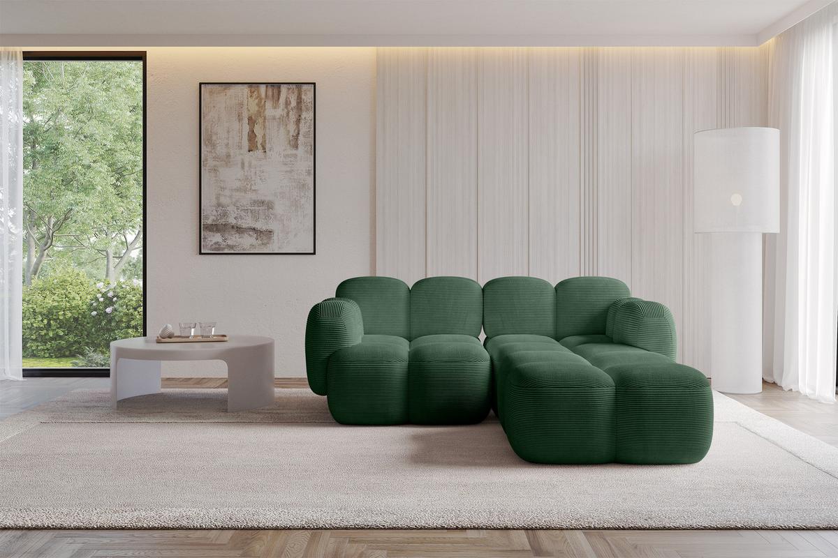 ECKSOFA modulares Sofa Rechts Miko-L1 214x205x75 Grün Cord - Waldgrün/Schwarz, Holzwerkstoff/Kunststoff (214/205cm) - ALTDECOR