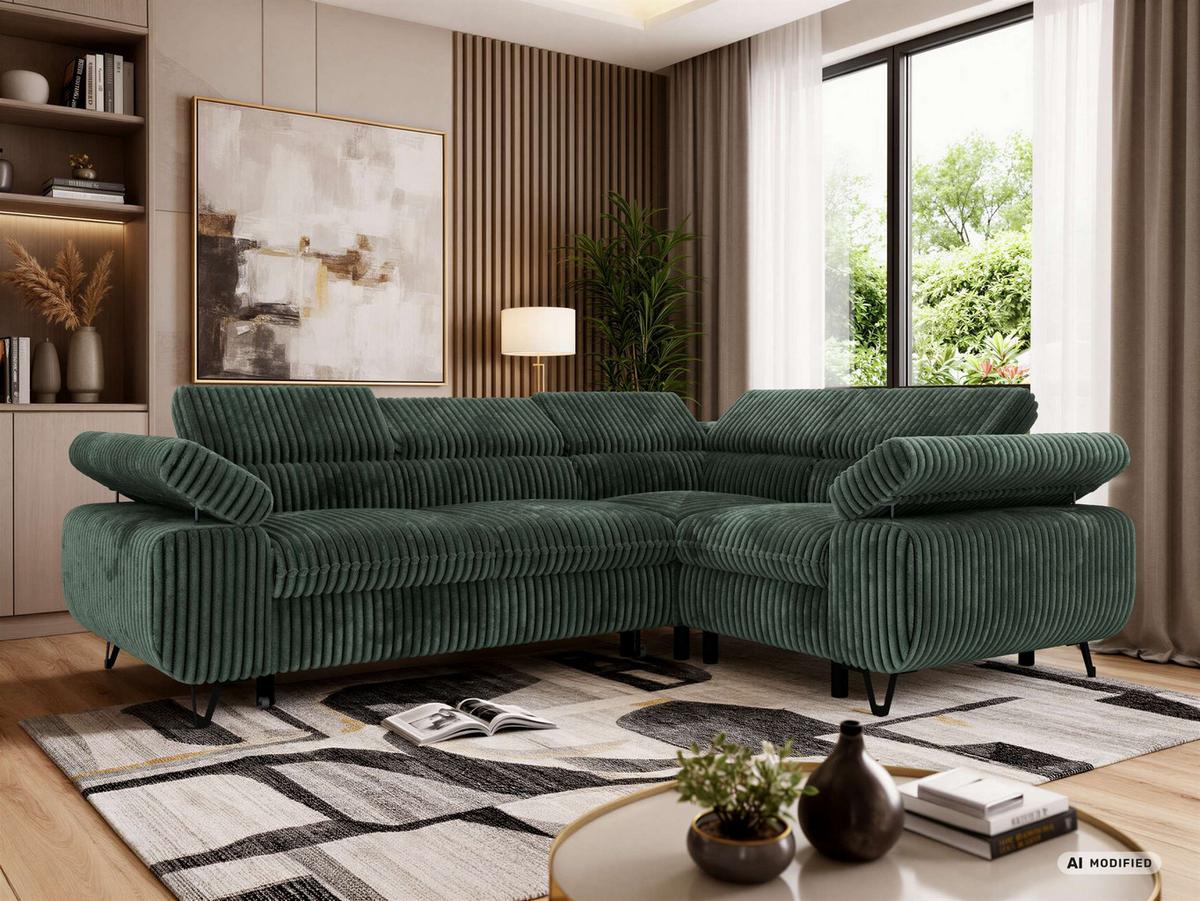 ECKSOFA FALCO L - Dunkelgrün Cord - Rechts Seite - Dunkelgrün/Schwarz, Textil/Metall (268/197cm) - MKS