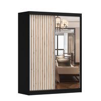 SCHWEBETÜRENSCHRANK Lami B Schwarz/Weiß + Spiegel, mit LED-Beleuchtung 150 cm - Alufarben/Schwarz, Glas/Holz (150/200/61cm) - imoebel24