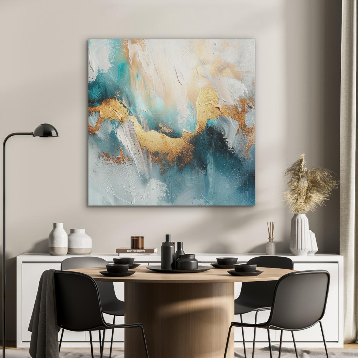 AKUSTIKBILD Abstrakt - Kunst - Gold - Blau Akustikpaneele 90x90 cm - Petrol, Kunststoff (90/90/0.9cm) - MuchoWow