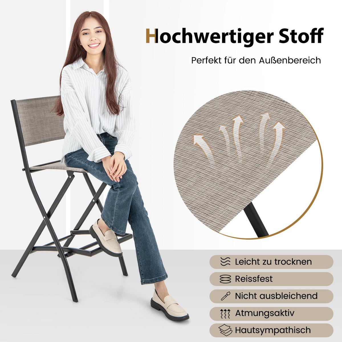 KLAPPSTÜHLE Kaffee (2er-Set) - Braun, Metall (57/102/46cm) - COSTWAY
