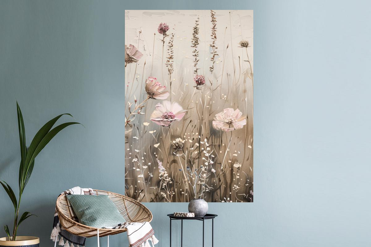 WANDTATTOO Blumen - Rosa - Modern - Beige Wandaufkleber 80x120 cm - Beige, Kunststoff (80/120/0.1cm) - MuchoWow