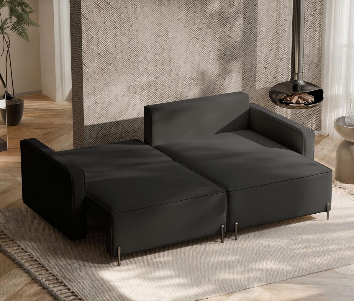 ECKSOFA LEO Rechts, mit Schlaffunktion und Bettkasten, Anthrazit - Anthrazit, Textil/Metall (229/148cm) - Idohome