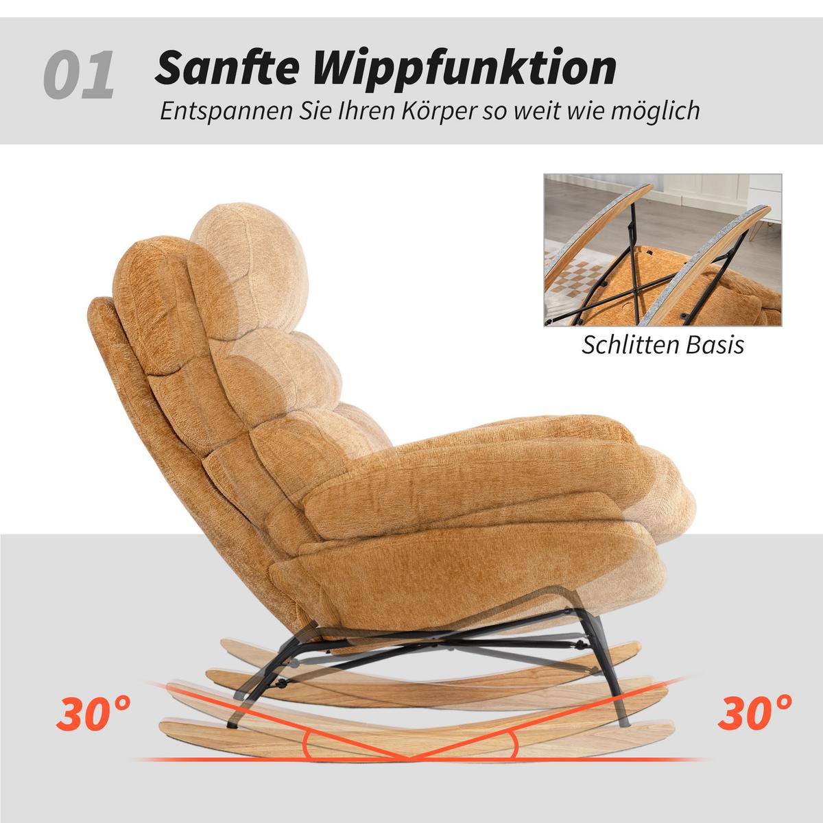 SCHAUKELSTUHL Schaukelsessel Schneidersitz mit Rückenlehne Chenille-Optik - Gelb/Creme, Textil (80/91/103cm) - HOMCOM