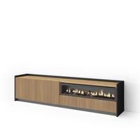 LOWBOARD, Eiche und Schwarz, 207/37/50cm, Elektrokamin, Led - Eichefarben, Holzwerkstoff (207/50/37cm) - Skraut Home