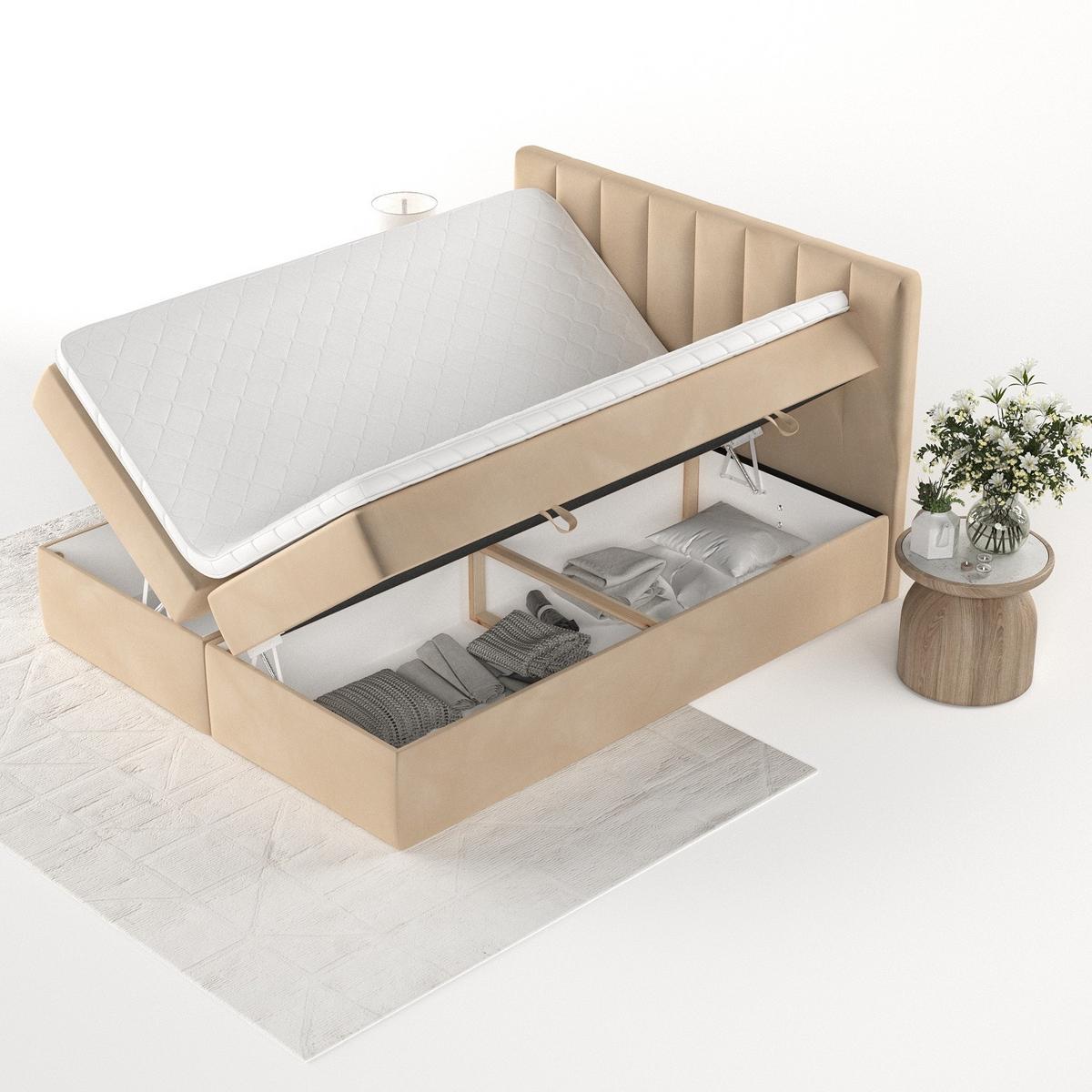 BOXBETT Bari 200/200 cm Beige im Kronos Stoff - Beige, Holz/Holzwerkstoff (200/200cm) - AltaBeds