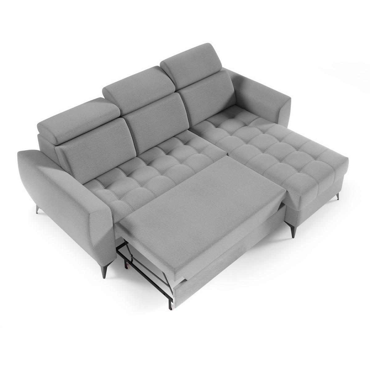 ECKSCHLAFSOFA Aurora I verstellbare Kopfstützen, Hellgrau - Hellgrau/Schwarz, Textil (235/176cm) - Beautysofa