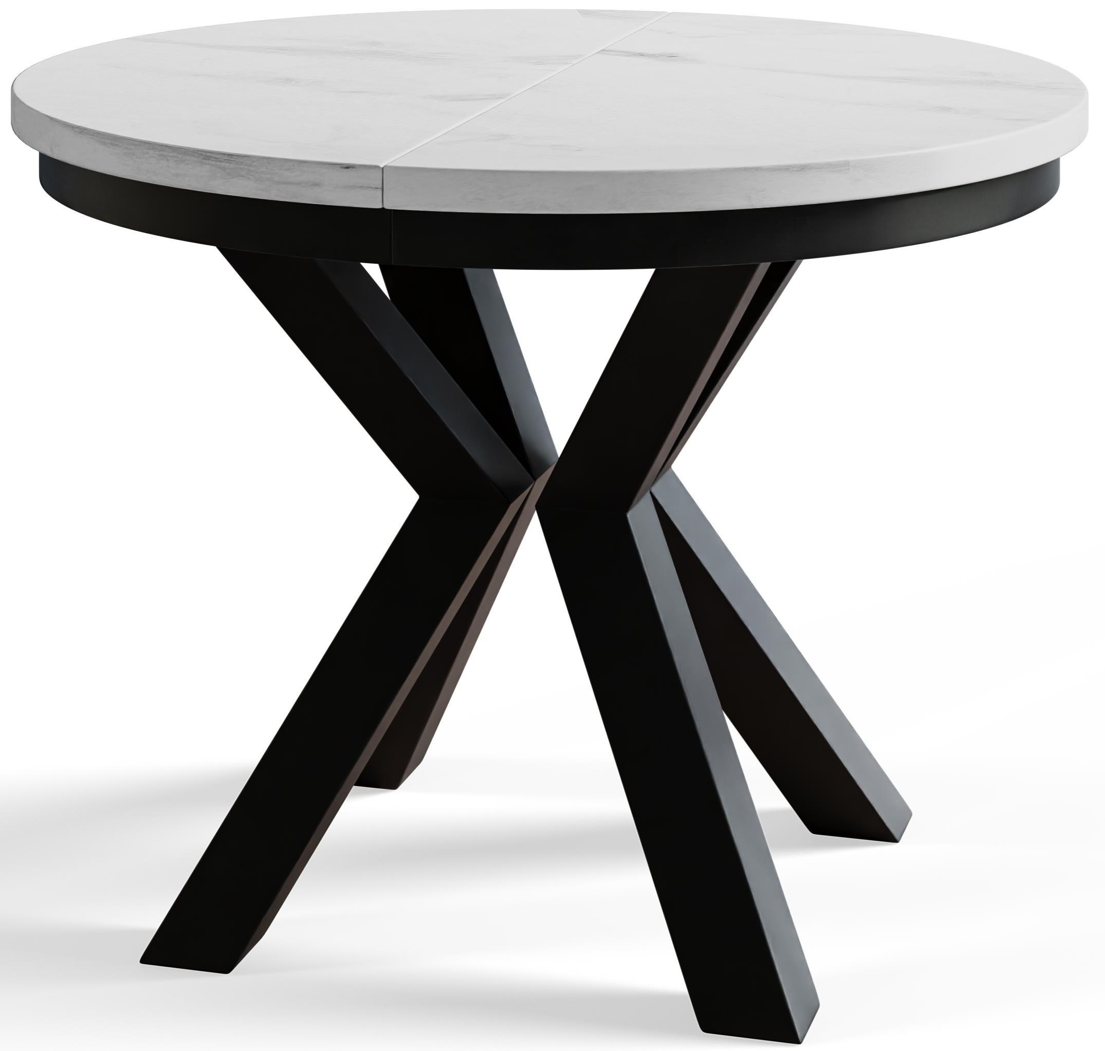 RUNDER Esszimmertisch LOFT, ausziehbarer Tisch Durchmesser: 100 cm/180 cm, Wohnzimmertisch Farbe: Hellgrau, mit Metallbeinen in Farbe Schwarz - Hellgrau/Schwarz, Holzwerkstoff (100/100/76cm) - Alpi-Möbel