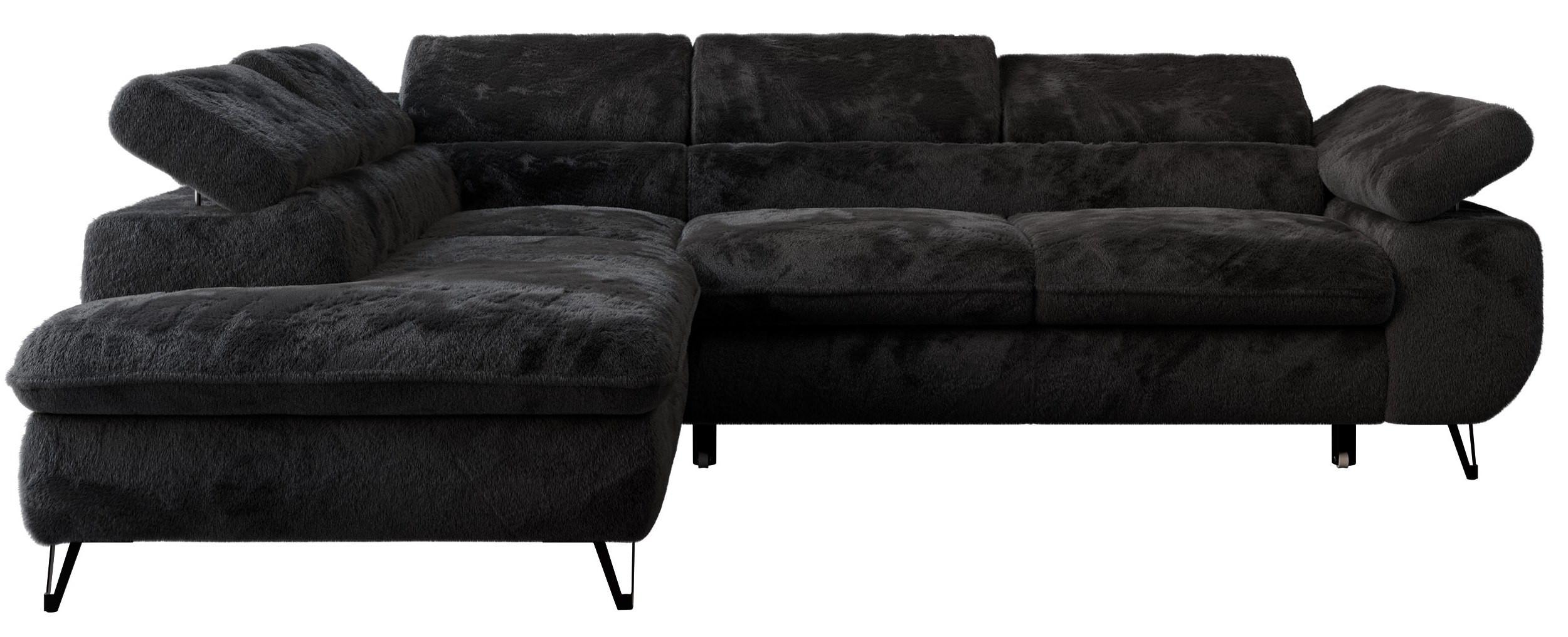 ECKSOFA PETER L Schwarz Plüsch - Links Seite - Schwarz, Textil/Metall (208/273cm) - MKS