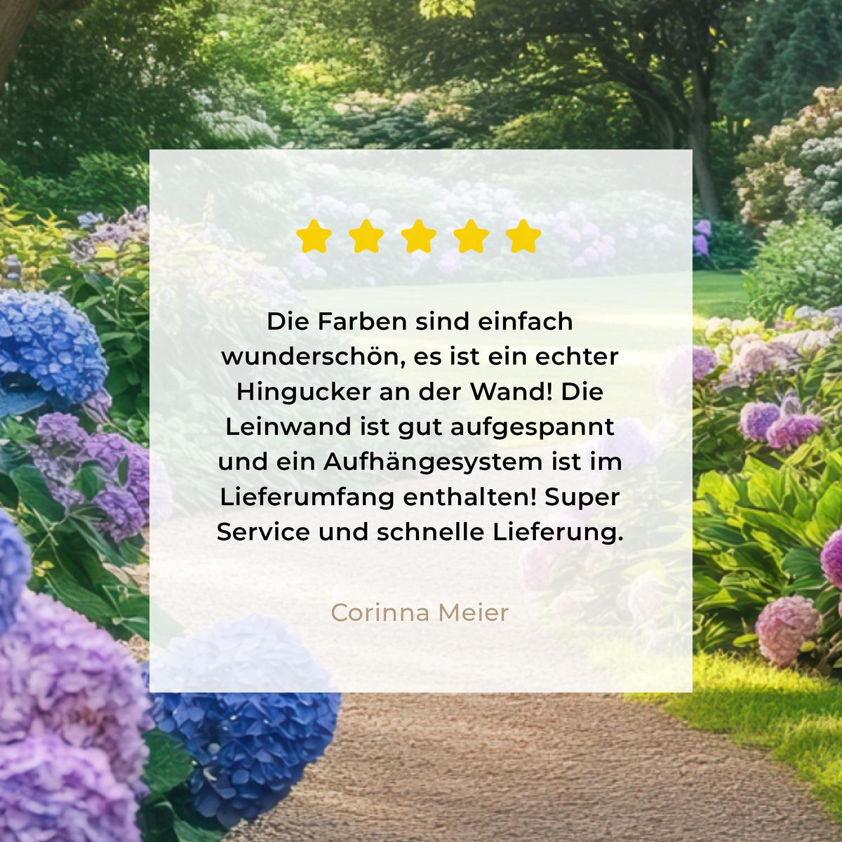 LEINWANDBILD Aussicht - Garten - Fenster - Hortensie - Blumen Wandbild 40x30 cm - Pastellblau, Textil (40/30cm) - MuchoWow