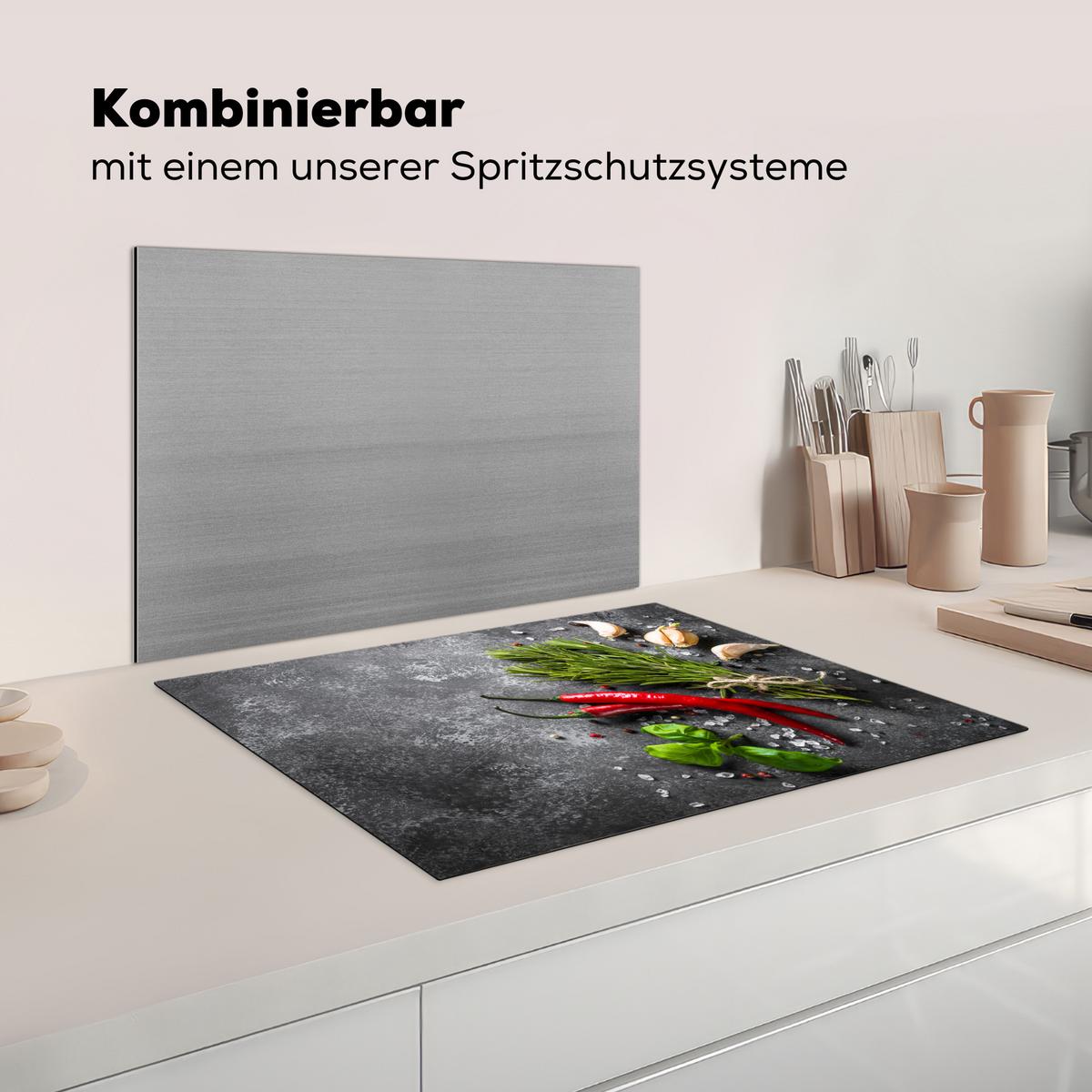 HERDABDECKPLATTE Pfeffer - Kräuter - Gewürze - Beton Induktionsmatte 71x52 cm - Rot, Kunststoff (71/52/0.2cm) - MuchoWow