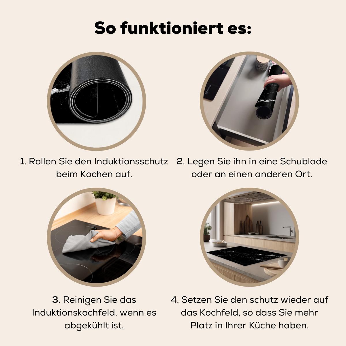 HERDABDECKPLATTE Marmoroptik - Schwarz - Luxus Induktionsmatte 81x52 cm - Grau, Kunststoff (81/52/0.2cm) - MuchoWow
