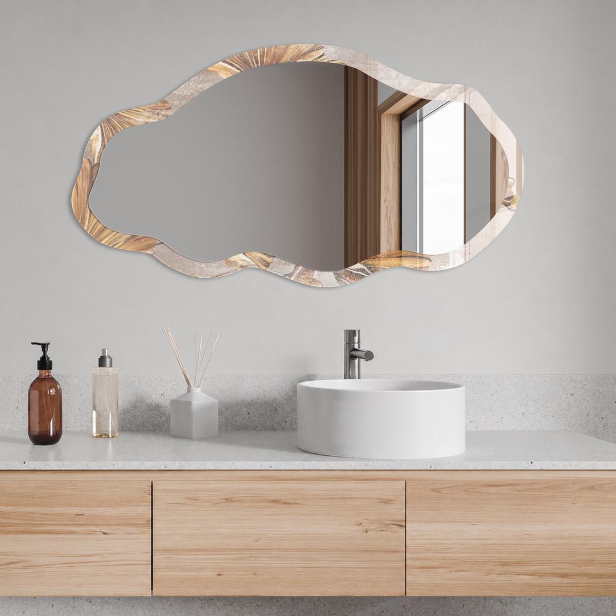 SPIEGEL 90x45 cm asymmetrisch mit Druck - Pflanzenblätter - Transparent, Glas (45/90/0.4cm) - TULUP