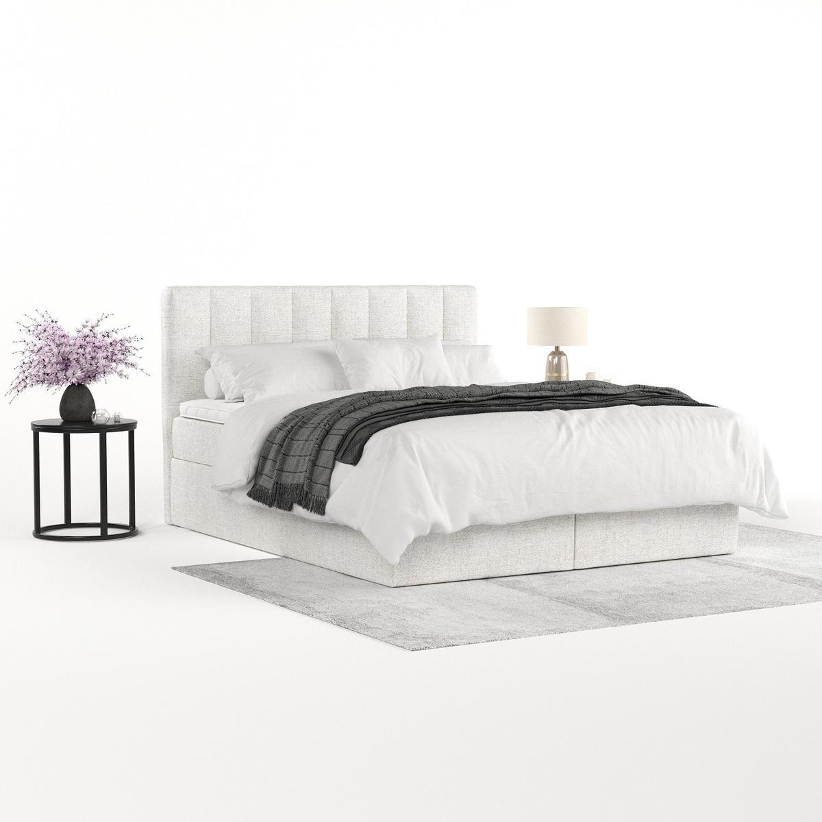 BOXBETT Lusso 180/200 cm Creme im Neve Stoff - Creme/Schwarz, Holz/Holzwerkstoff (180/200cm) - AltaBeds