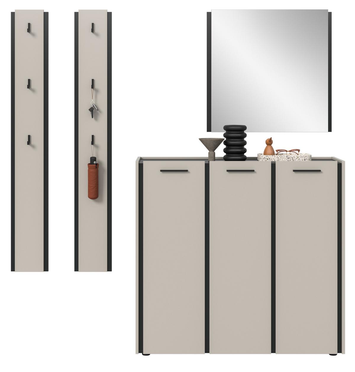 GARDEROBEN-SET 4-teilig Kaschmir 185 x 190 cm, Komplettset mit Soft-Close - Kaschmir/Schwarz, Glas/Holzwerkstoff (185/190/37cm) - Inn.Furn