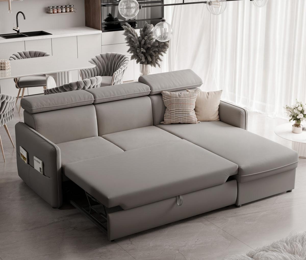 ECKSOFA BENI mit Schlaffunktion und Bettkasten, Stoff Beige - Beige, Kunststoff/Textil (220/160cm) - Idohome