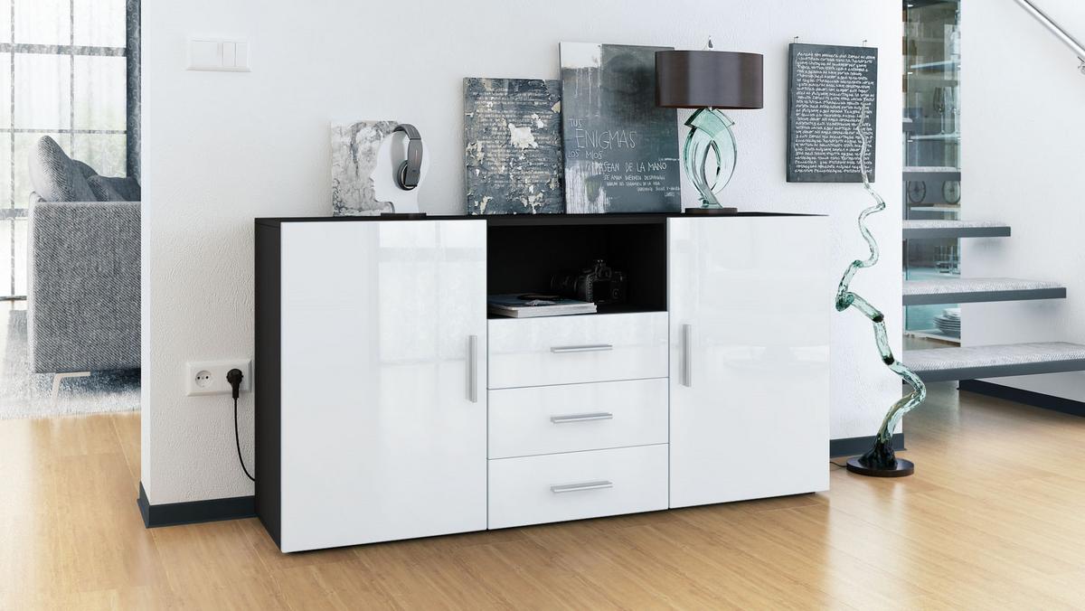 SIDEBOARD Skadu Front in Weiß Hochglanz - Weiß Hochglanz, Holzwerkstoff (138.5/71.5/35cm) - Vladon