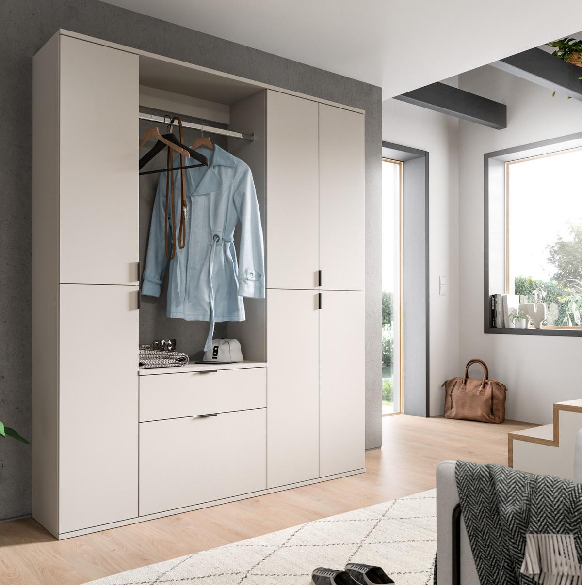 GARDEROBEN-SET Kaschmir 152 x 193 cm, Garderobenschrank mit viel Stauraum - Kaschmir/Schwarz, Holzwerkstoff/Metall (152/193/34cm) - Inn.Furn