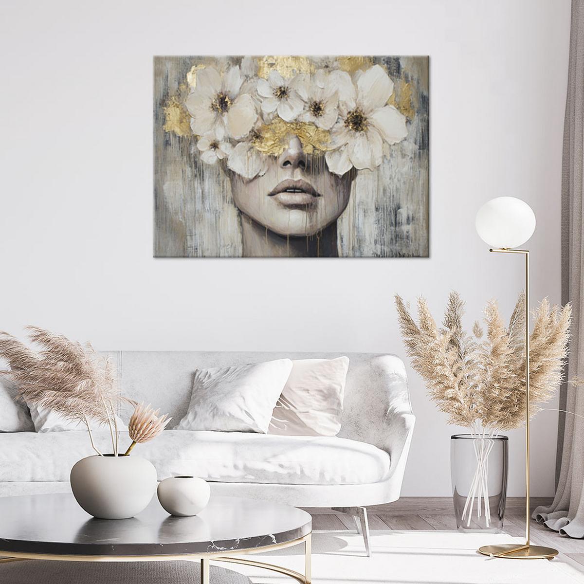 WANDBILD frau blüht goldenes beige - Grau, Textil (120/80cm) - Feeby