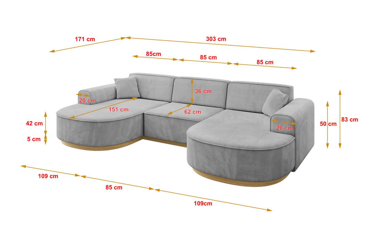 WOHNLANDSCHAFT MARI-U1-v2 - 303x171x83 cm Grau Velours - Grau, Holzwerkstoff/Textil (303/83/171cm) - ALTDECOR