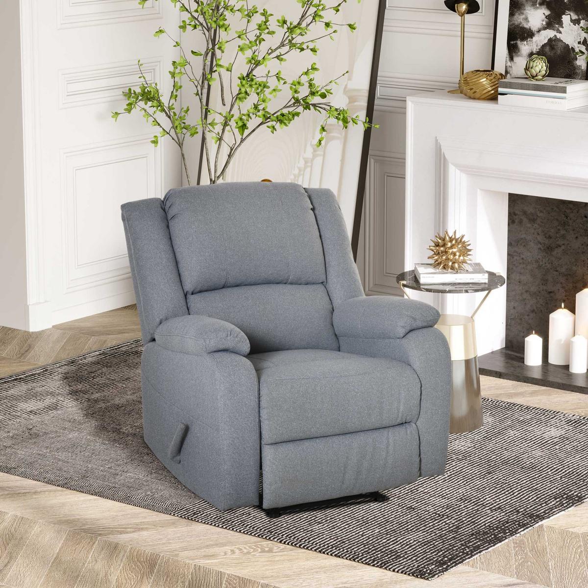 RELAXSESSEL mit Liegefunktion Fernsehsessel TV-Sessel mit Seitentasche Hellgrau - Hellgrau/Schwarz, Textil/Metall (96/98/87cm) - HOMCOM