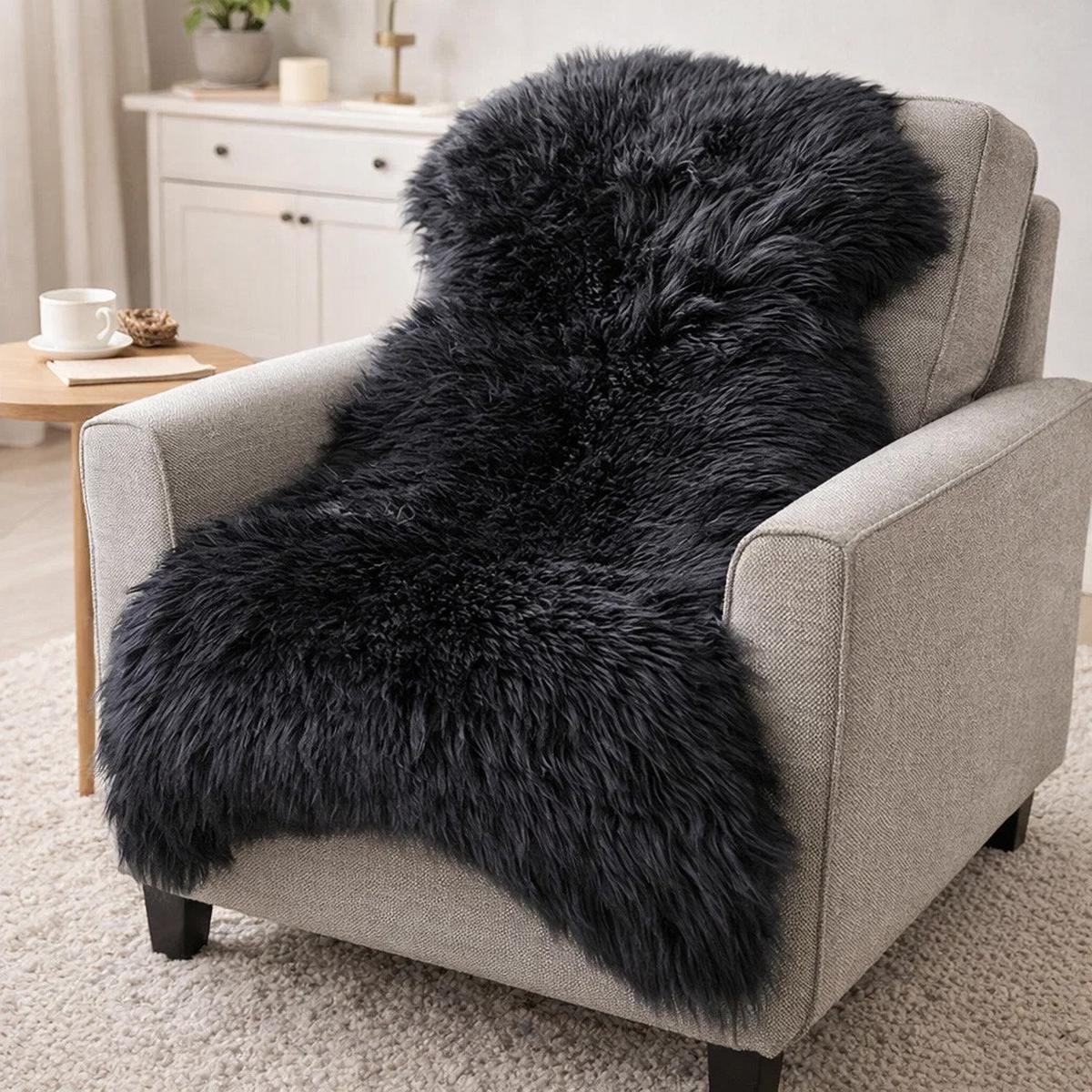 LAMMFELL Öko bunt gefärbt weich Fell Teppich Anthrazit ca. 110 cm - Schwarz, Fell (60/110cm) - Provellus