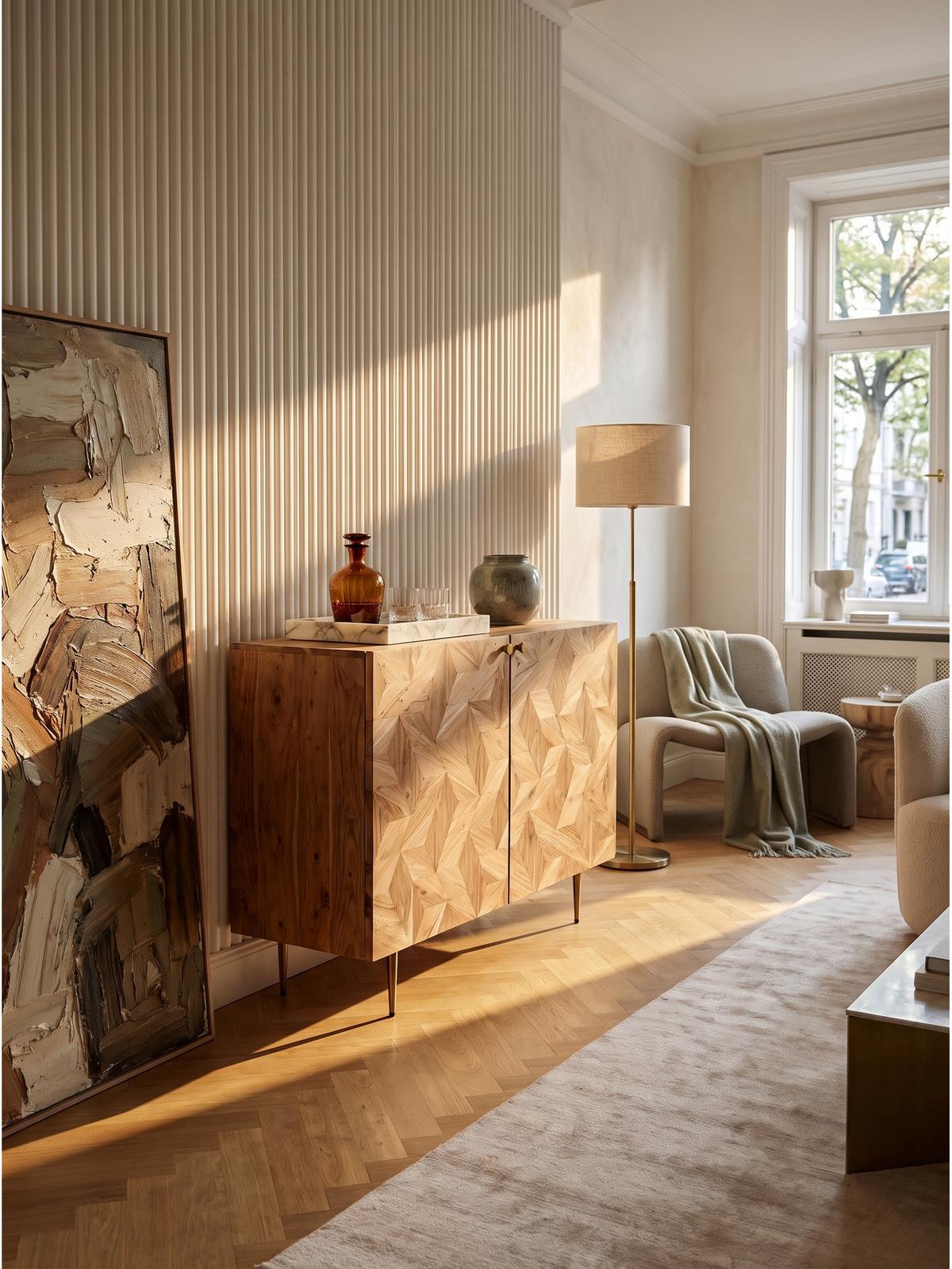 HAUSBAR MERTOLA, Akazie Massivholz, mit Holzstruktur, 90 x 45 x 78 cm - Goldfarben/Akaziefarben, Holz/Metall (90/78/45cm) - KADIMA DESIGN