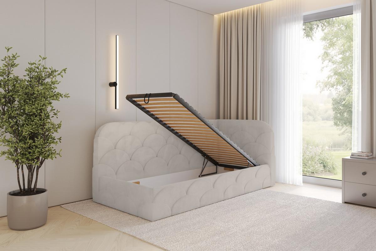 EINZELLBETT Jugendbett mit Bettkasten, Links - ELRY 80x200 Beige - Ecru, Holzwerkstoff/Textil (80/200cm) - ALTDECOR