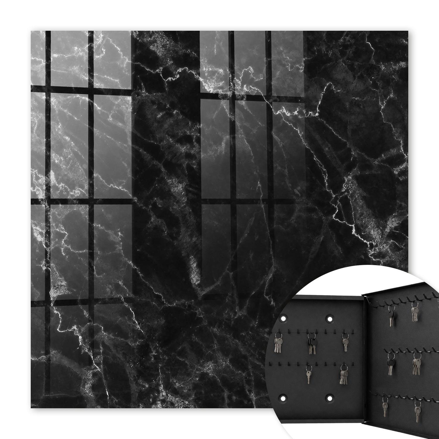 SCHLÜSSELBOX Schwarz 30x30 cm- Türöffnung nach rechts - Marmortiefe - Schwarz, Metall (30/30/5cm) - TULUP