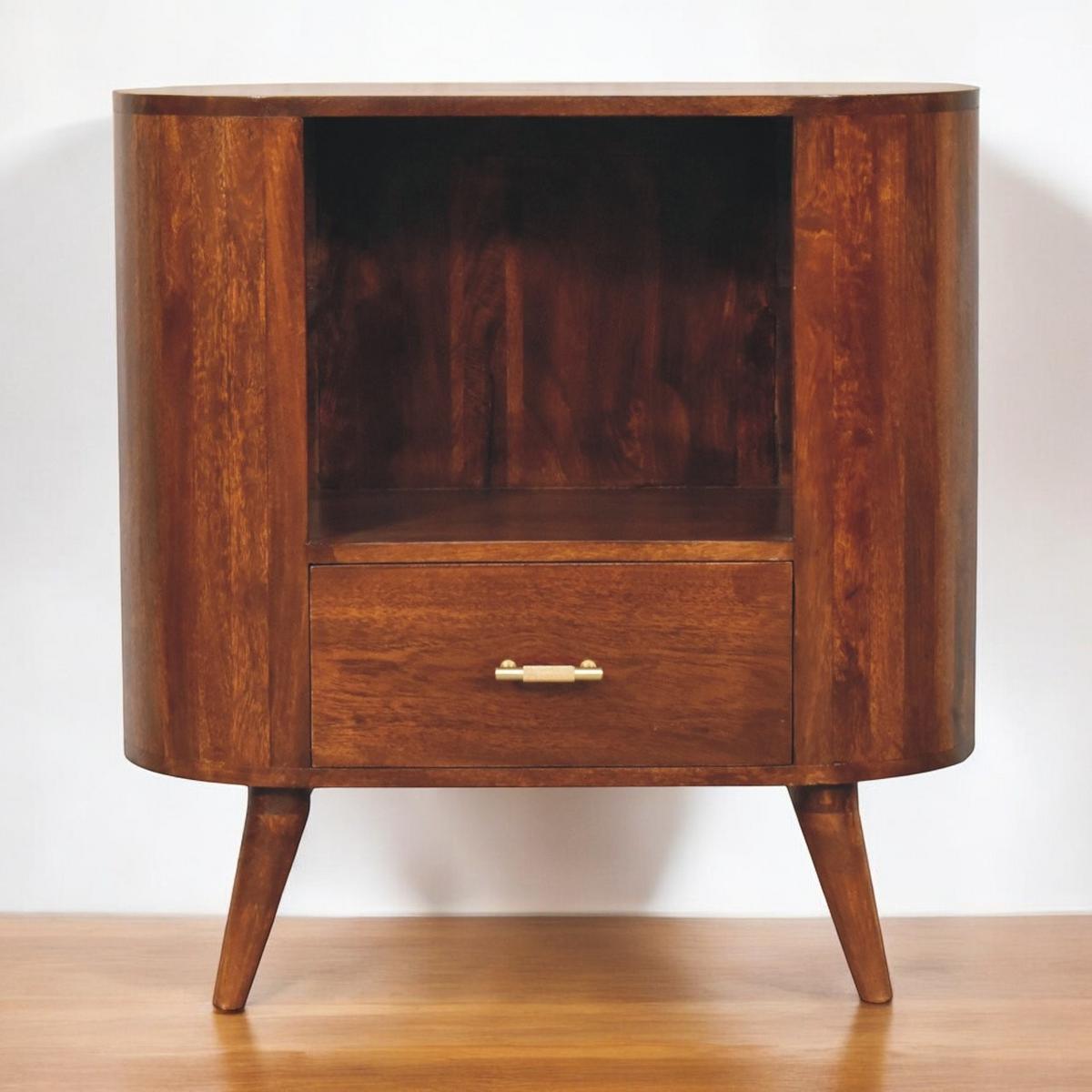 SCHRANK T-Stange Cortez Kastanie, 1 Schublade und Offenes Fach, Dunkelbraun - Dunkelbraun/Messingfarben, Holz/Metall (75/77/35cm) - Artisan Furniture