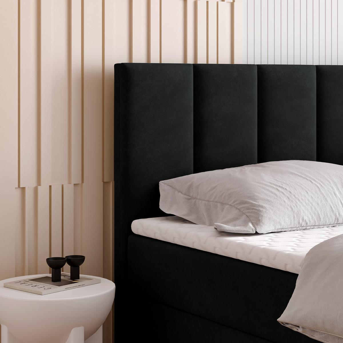 BOXBETT MERIL 180x200 cm mit Matratze und Topper - Schwarz - Schwarz, Holz (180/200cm) - MASSENO