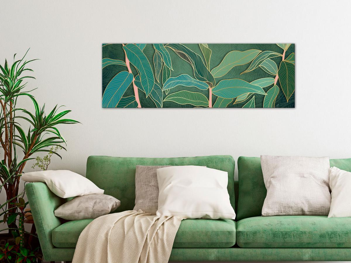 KUNSTDRUCK Grün 150/50 cm - Goldfarben/Grün, Textil (150/50cm) - KUNSTLOFT