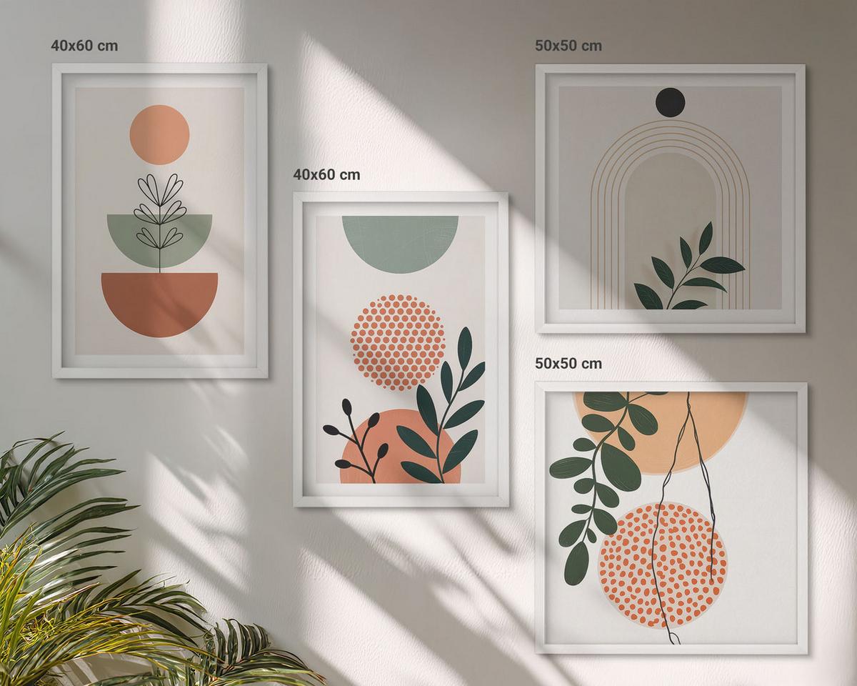BILDER SET 4er Set - 50x50 cm & 40x60 cm Weißer Rahmen - Moderne Pflanzenmotive - Weiß, Kunststoff (50/50cm) - TULUP