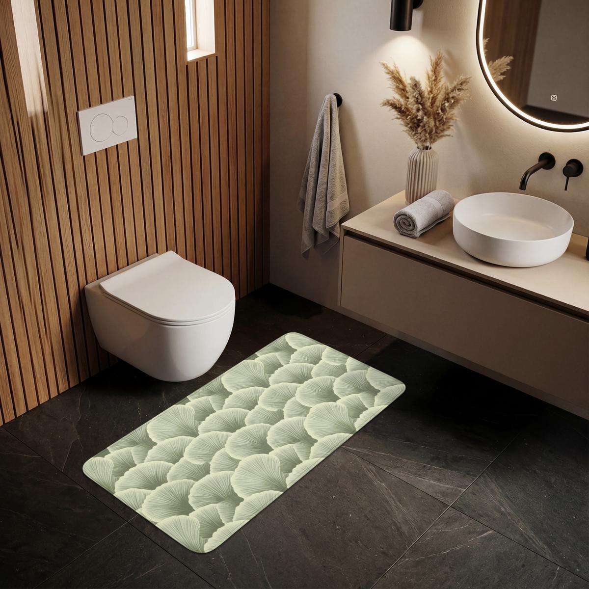 BADEMATTE Fächer - Blatt - Grün 120x60 cm - Pastellgrün, Textil (120/60cm) - OnlyWow
