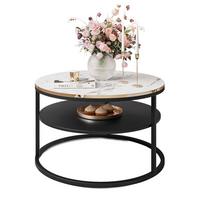 COREIL MARMUR runder Couchtisch mit Ablage Schwarz / Carrara Marmor - Schwarz/Weiß, Holzwerkstoff (70/70/49cm) - Lookway